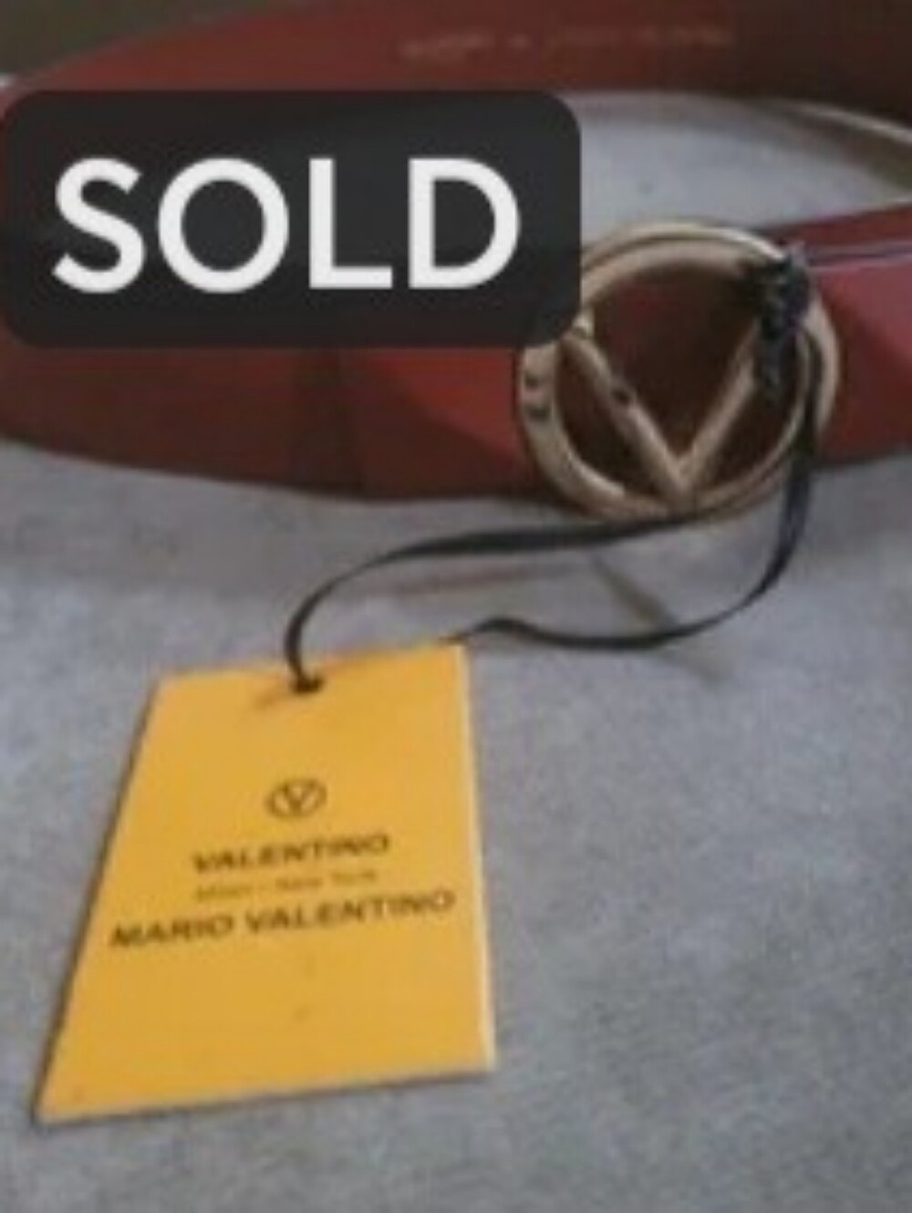 Brand New Mario Valentino Women's Brick Red Belt with Gold V Buckle (Medium)